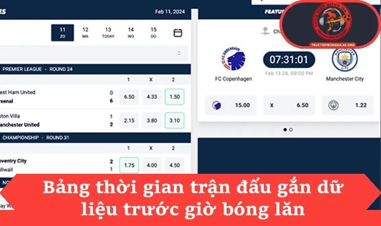 Lịch thi đấu 1 Bảng thời gian trận đấu gắn dữ liệu trước giờ bóng lăn